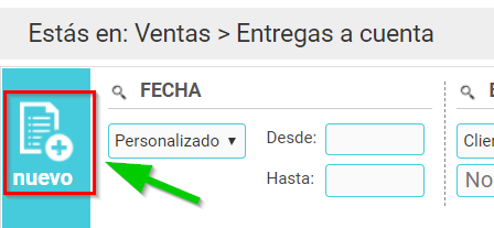 Botón Nuevo Entregas a Cuenta