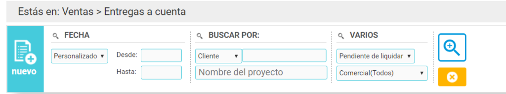 Buscador Entregas a cuenta