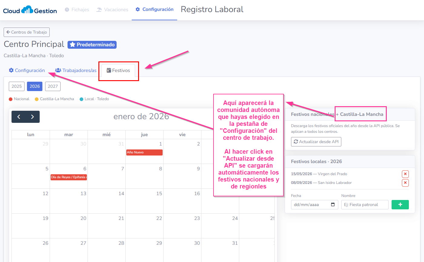 Configuración del módulo de Registro Horario