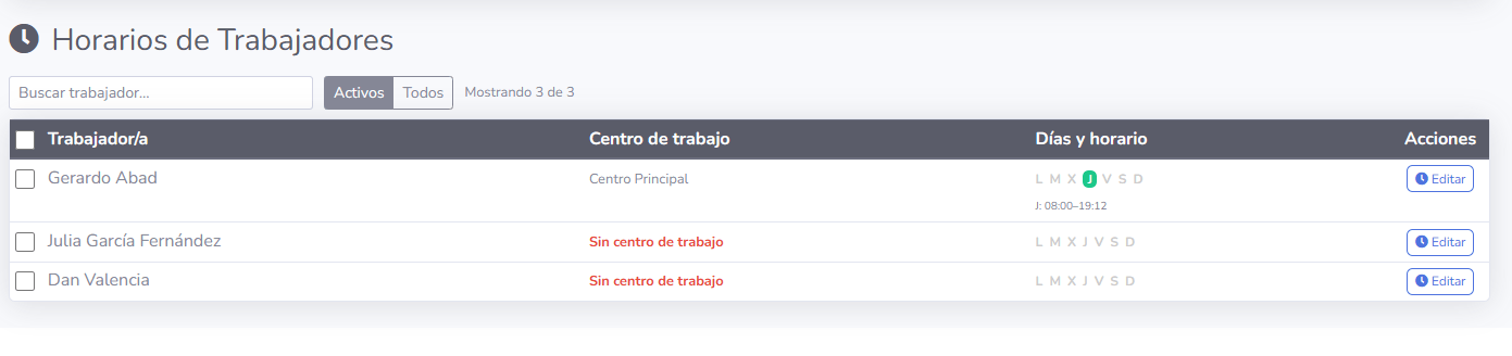 Configuración del módulo de Registro Horario