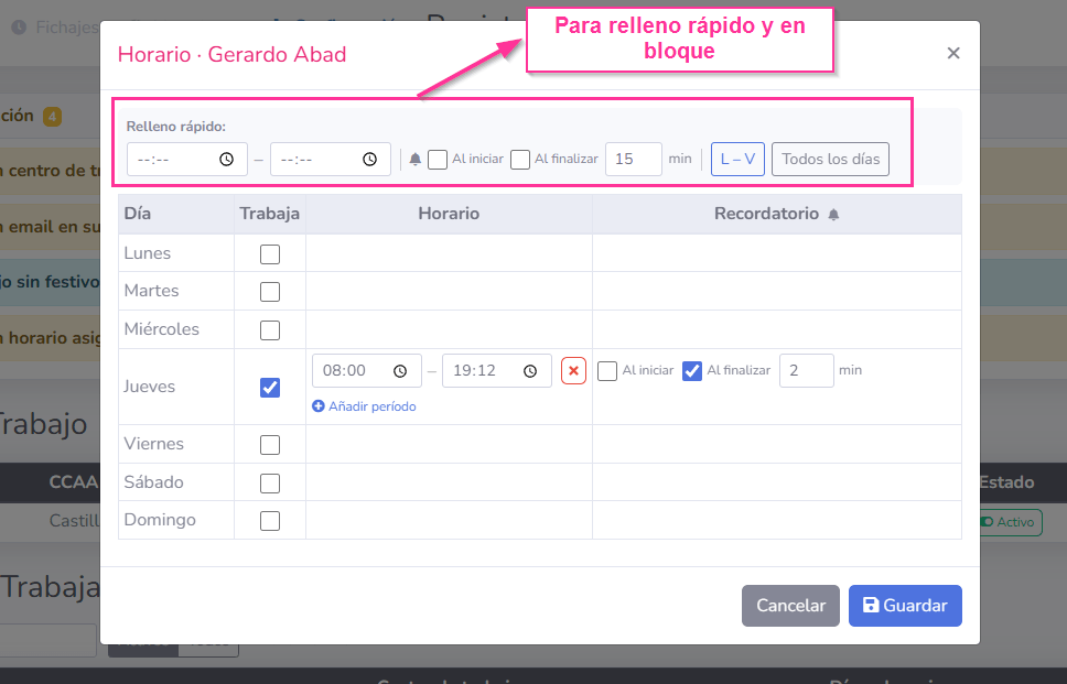 Configuración del módulo de Registro Horario
