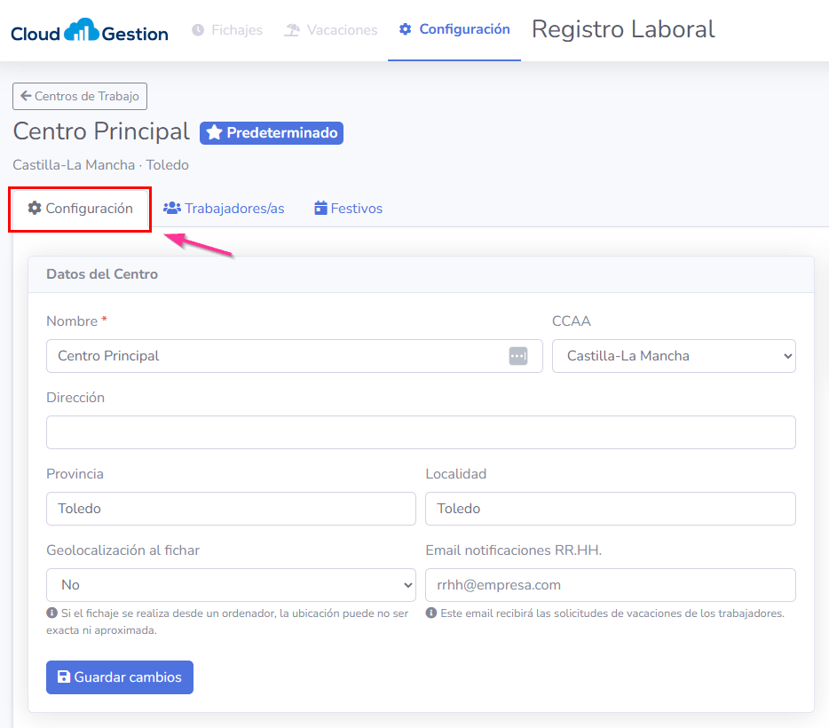 Gestión de Centros de Trabajo