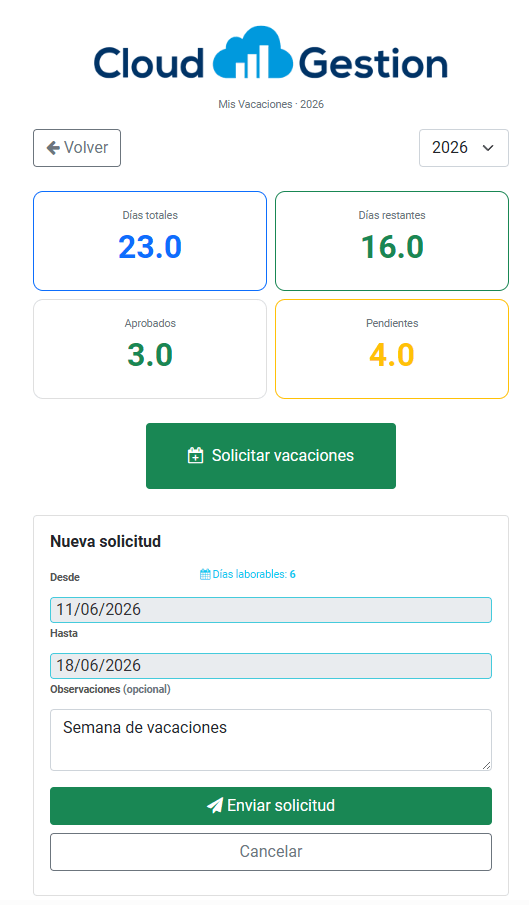 Gestión de Mis Vacaciones - Trabajador