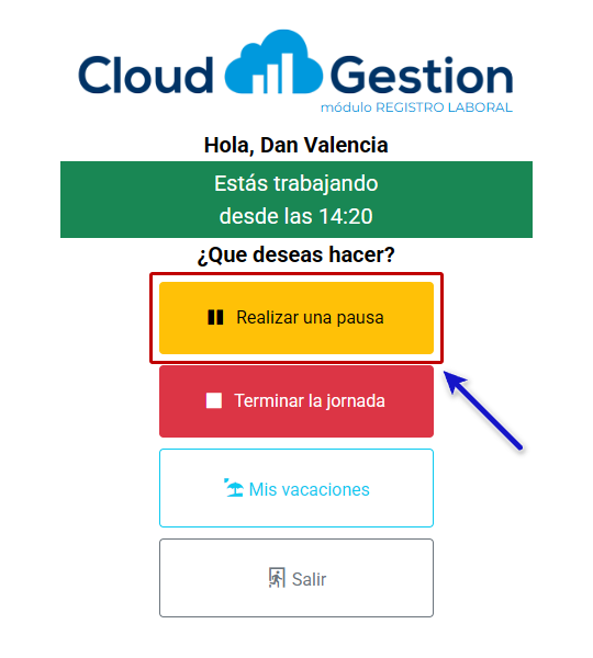Estado Estás trabajando con el botón Realizar una pausa